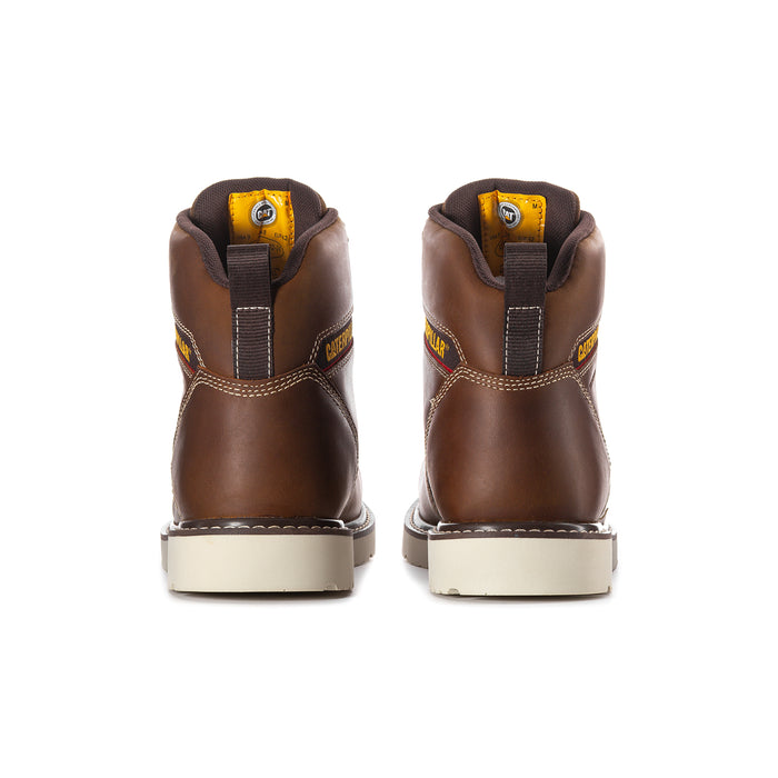 Men's brown lace-up wedge work boots with padded heel backs and rear pull tabs.