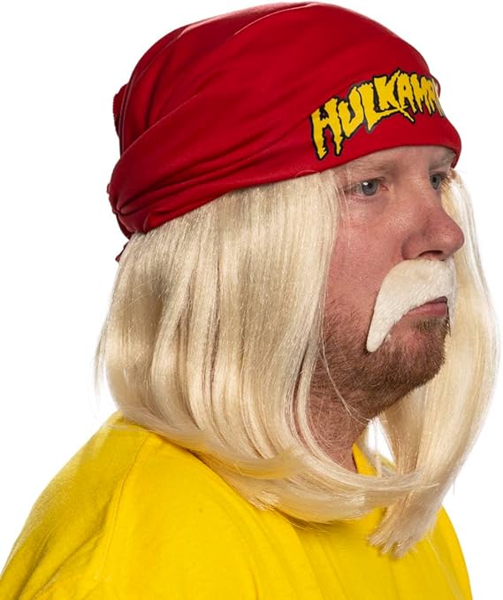 Red 1980s Mania Unisex Halloween Cosplay Costume Accessory Kit (Bandana w/ Wig\Moustache) - TVStoreOnline