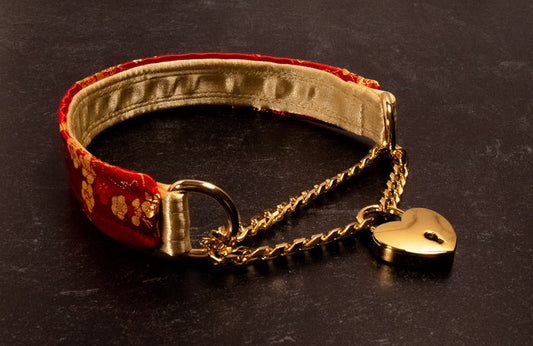 Red Floral Brocade Locking Martingale Collar _ LIMITED _