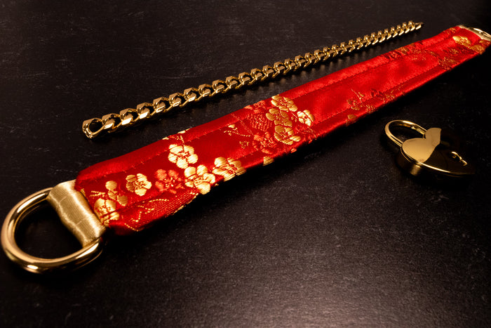 Red Floral Brocade Locking Martingale Collar _ LIMITED _