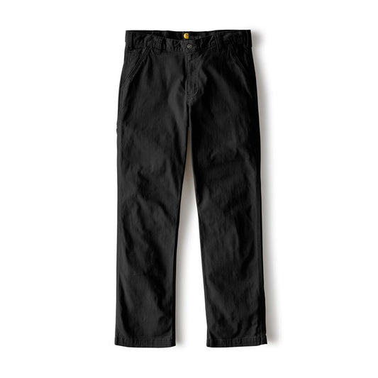 Relaxed straight black dungaree pants with button waist and front pockets