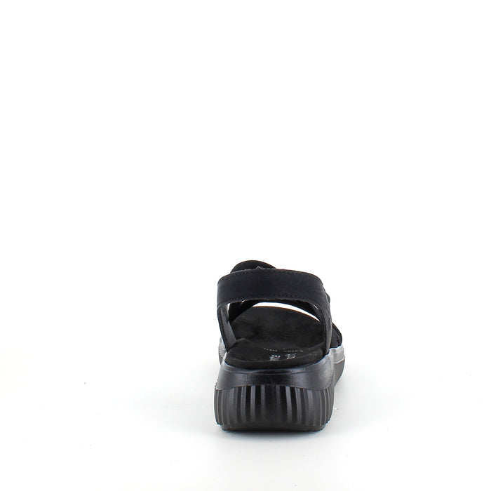 Remonte sandal i svart för dam – bred läst, elastiska remmar & fast hälrem