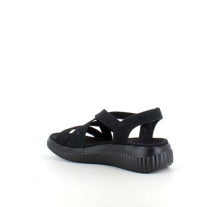 Remonte sandal i svart för dam – bred läst, elastiska remmar & fast hälrem