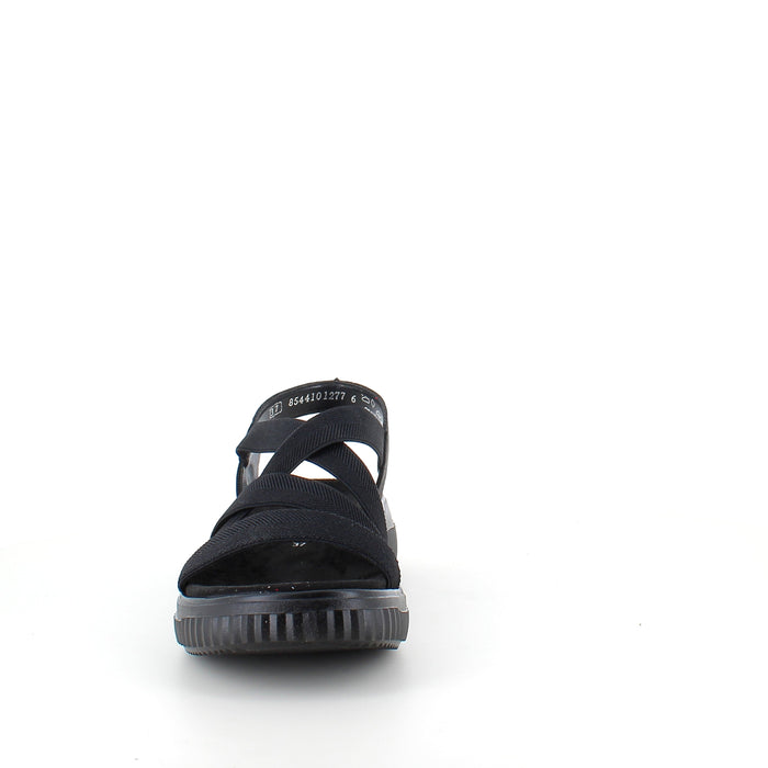 Remonte sandal i svart för dam – bred läst, elastiska remmar & fast hälrem