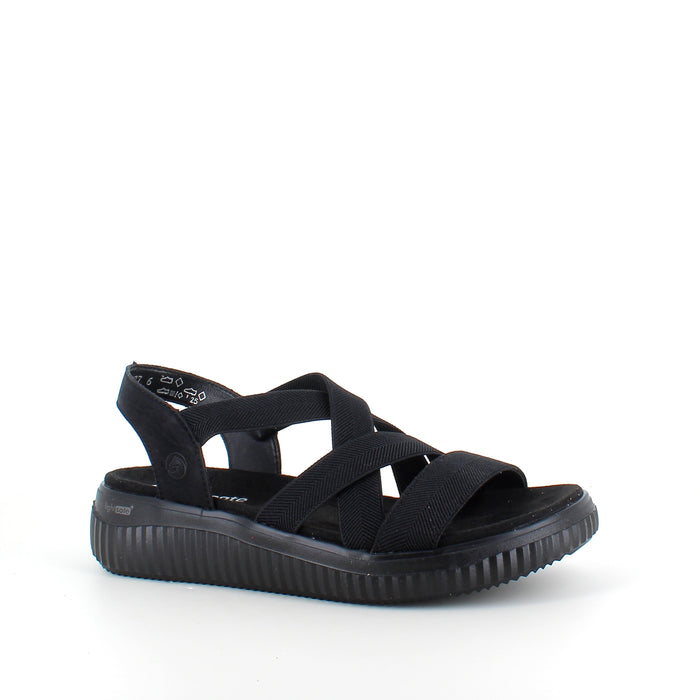 Remonte sandal i svart för dam – bred läst, elastiska remmar & fast hälrem