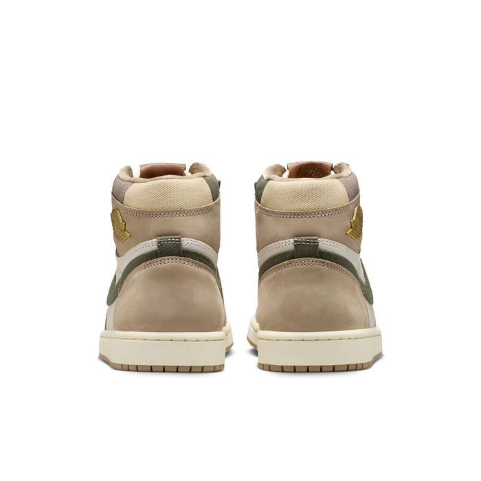 Back view of high-top sneakers with tan heel tabs, sail collars, and rubber cup sole