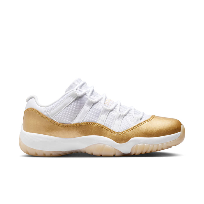 Women’s low-top sneakers in white and metallic gold with chunky rubber sole