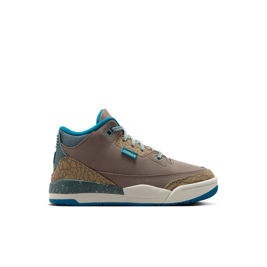 Kids high-top sneakers in taupe with teal accents and patterned heel panel