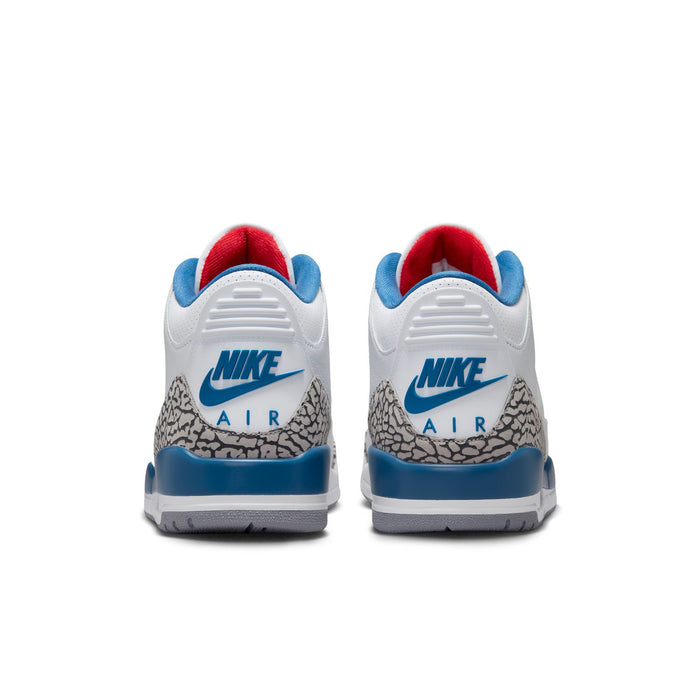 Men's white and blue sneakers with NIKE AIR branding on the heel and red lining