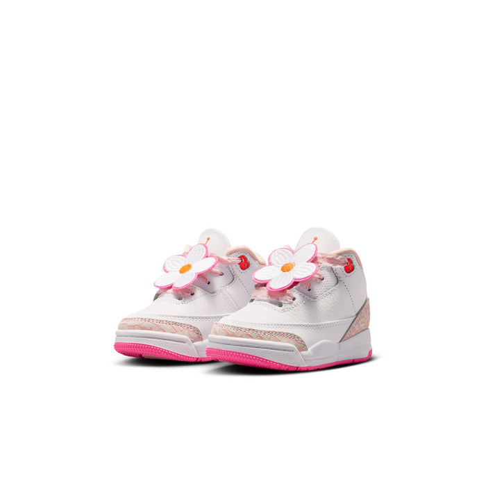 Toddler high-top sneakers, white and gray uppers with pink flower patches