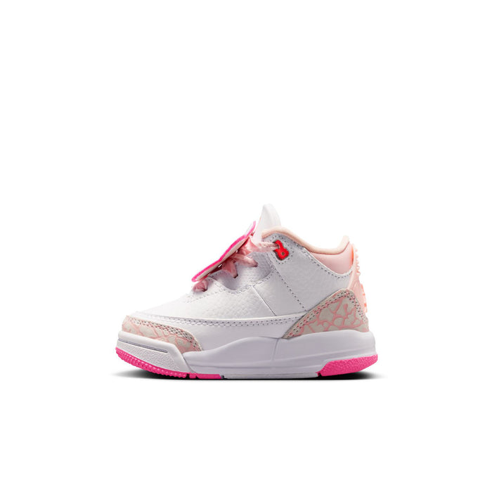 Toddler high-top sneakers in light gray with pink outsole and orange lace accents