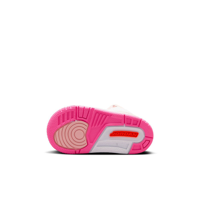 Toddler sneaker outsole with pink tread and Jordan logo