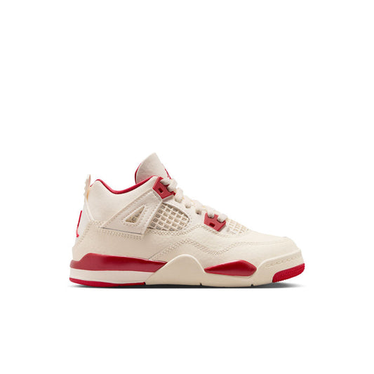 Kids retro basketball sneakers in pale ivory with red accents and lace-up design