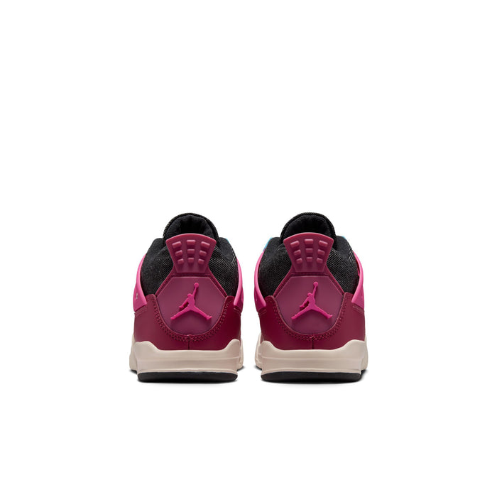 Kids' sneakers heel view in burgundy with Air Jordan logo and white midsole