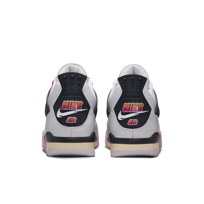 Men's sneakers, back view: white leather with Nike Air heel logos and black heel tabs