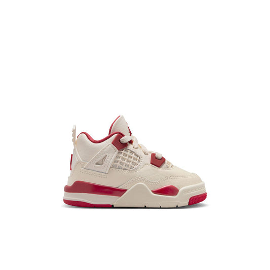 Toddler sneaker in pale ivory with red accents, mesh panel, and low-profile rubber sole