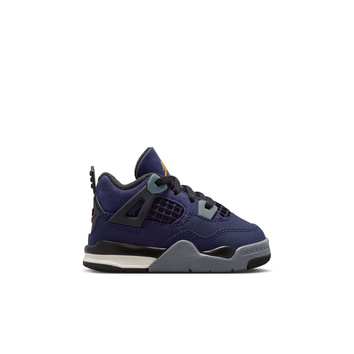 Toddler Retro 4 sneaker in dark purple with black laces and gray sole