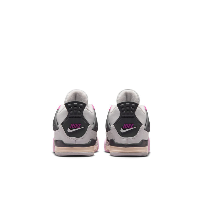 Toddler back view sneakers with gray heel tabs, pink outsole edge, and Nike branding