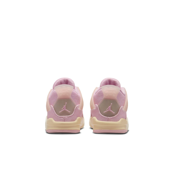 Toddler sneakers heel view in pastel pink with Jordan logo on back