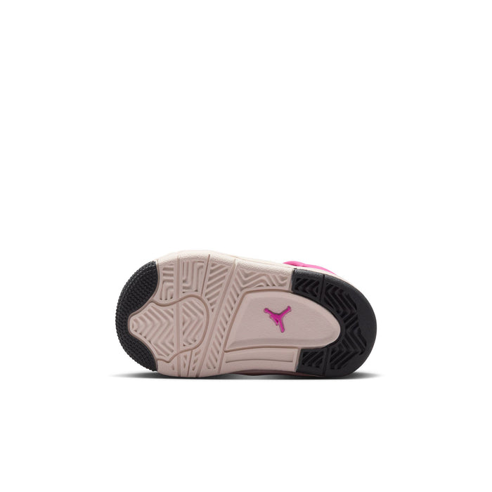 Toddler retro 4 sneaker outsole view with off-white tread and burgundy upper