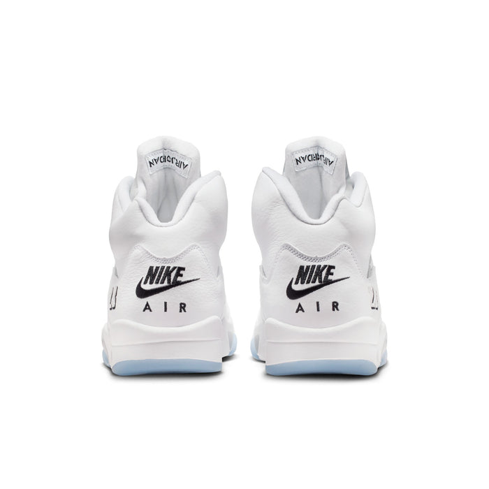 Men's Retro 5 high-top sneakers with white heel tab and Nike Air branding, rear view