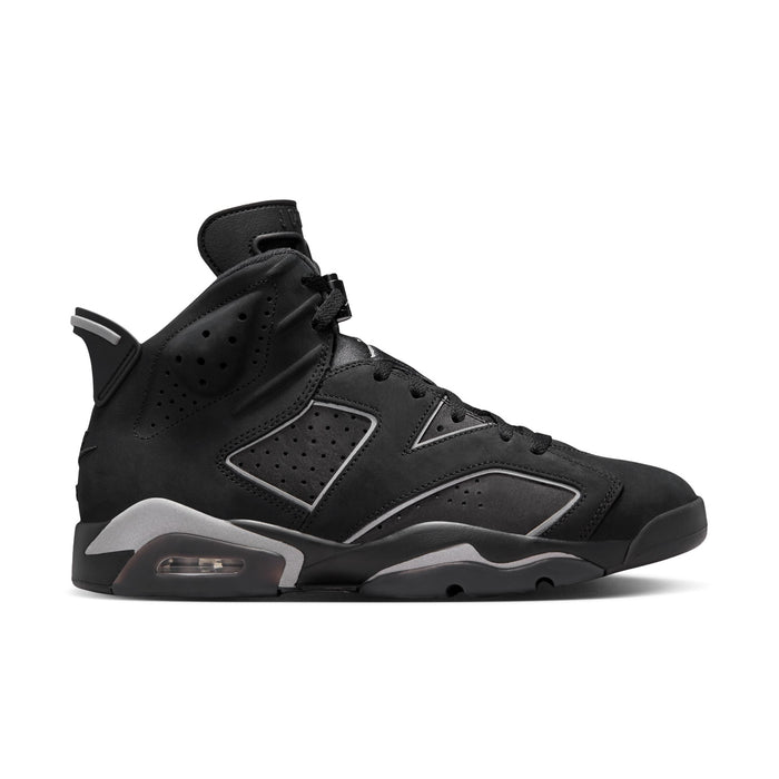 Men's black high-top sneakers with perforated panels and lace-up front