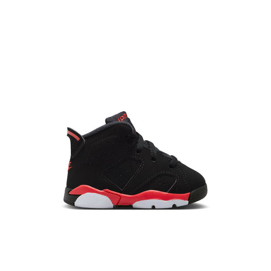 Black toddler high-top sneakers with red accents and white sole