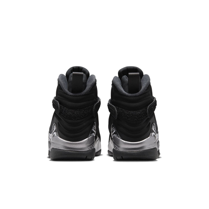 Youth black high-top sneakers with padded heel and silver heel overlays