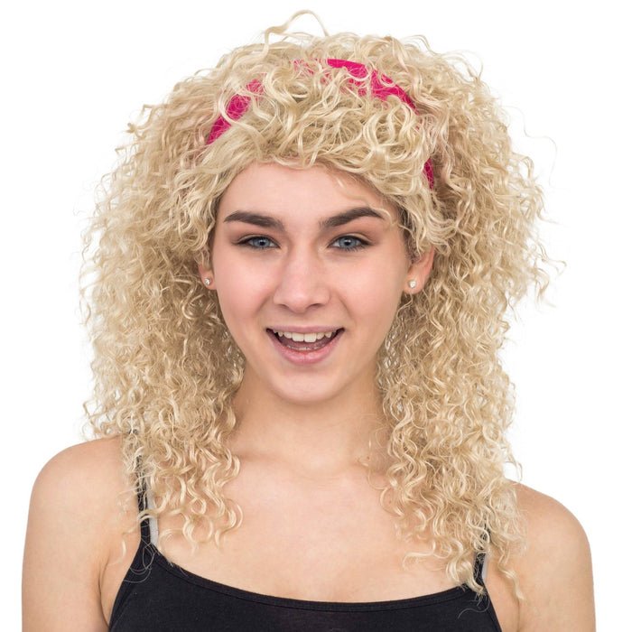 Retro 80s Aerobics Instructor Deluxe Halloween Cosplay Costume Wig and Headband Set - TVStoreOnline
