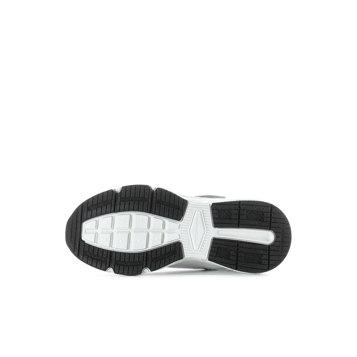 Kids' retro-style sneakers outsole view, white and dark rubber tread