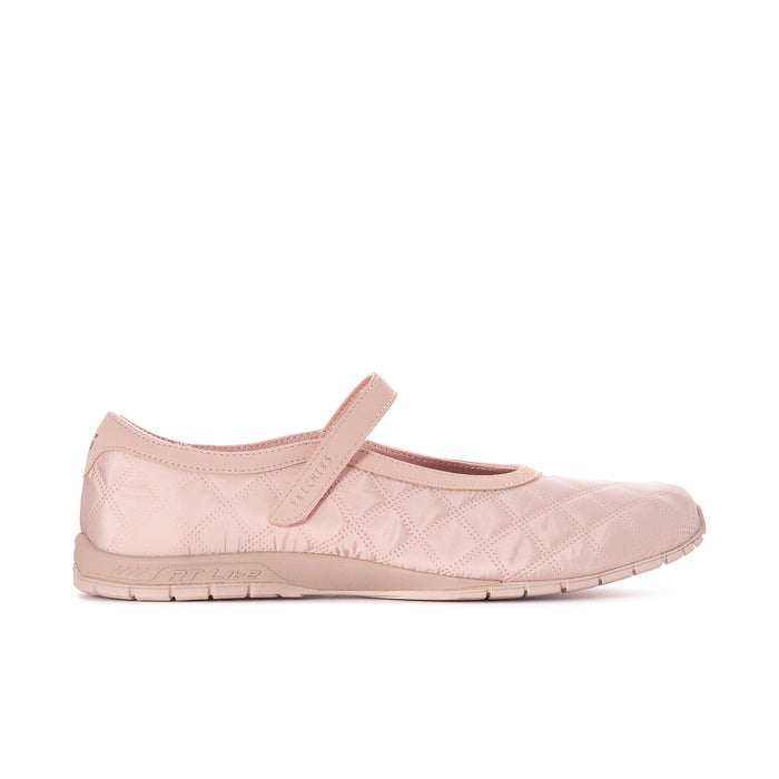 Women’s blush Mary Jane flats with hook strap and quilted texture