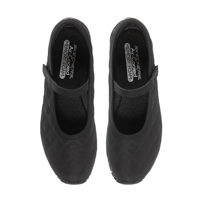 Black mary jane flats with padded collar and printed insole