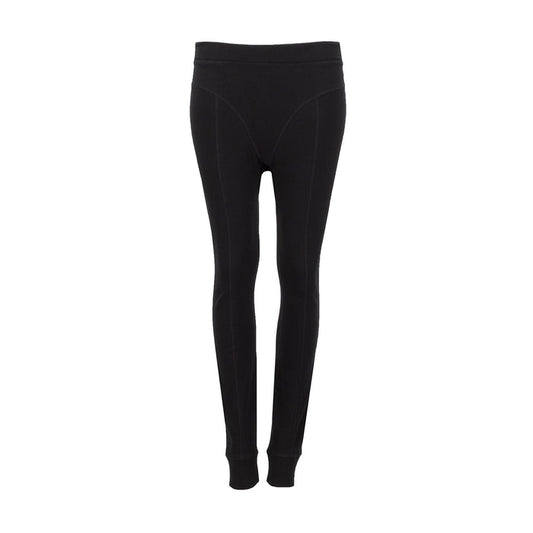 Women's black ribbed leggings with wide elastic waistband, full-length front