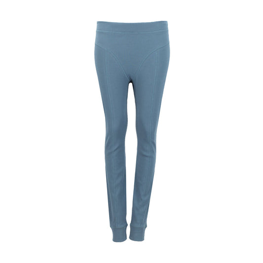 Women's stone blue ribbed leggings, full length fitted with ankle cuffs