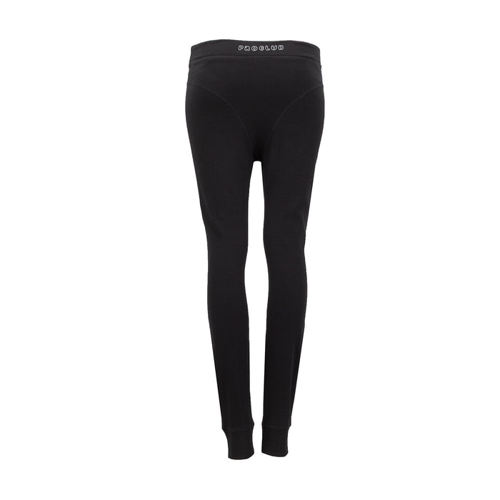 Women's black ribbed leggings, full-length with wide elastic waistband at top
