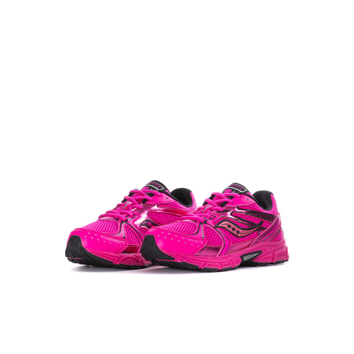 Kids' pink sneakers, lace-up upper with black heel tabs and sporty side detailing