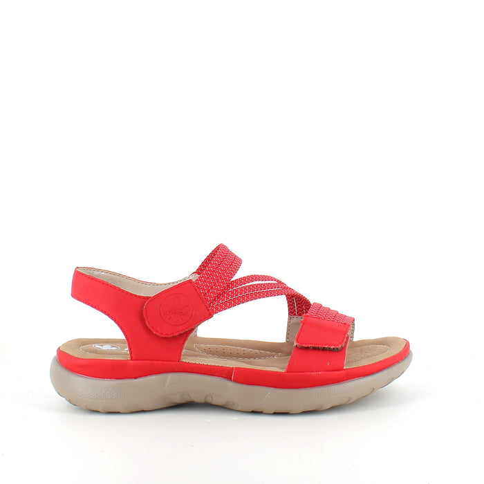 Rieker sandal i rött till dam – lätt komfort med mjuk innersula
