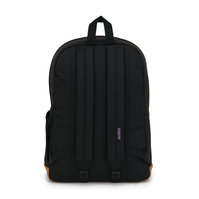 Black JanSport backpack back panel with padded straps and vertical stitched design