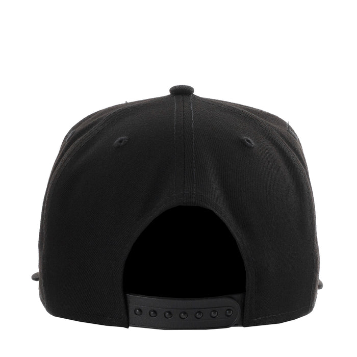 Black snapback cap back with adjustable strap and metal eyelets
