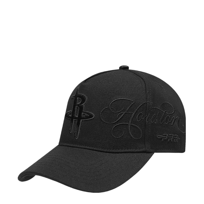 Black snapback cap with front embroidered script and Rockets-style logo