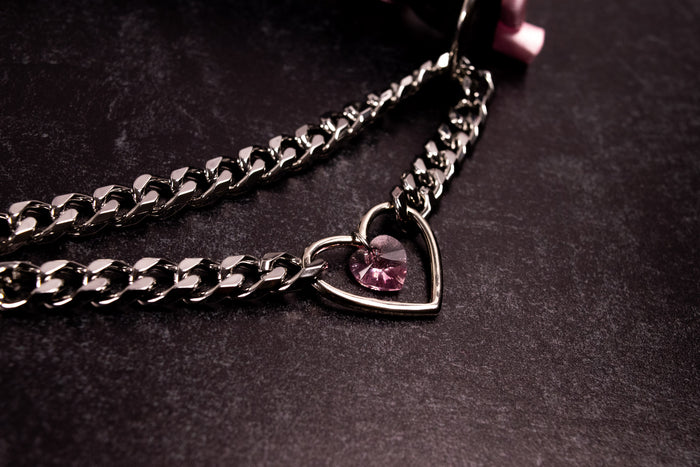 Rose, Black Lace and Velvet Luxury Crystal Heart Martingale Collar