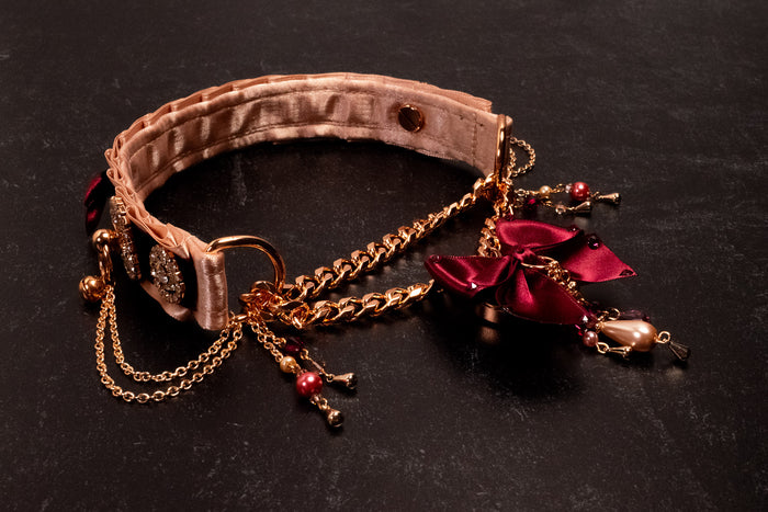 Rose Gold & Burgundy Velvet Luxury Locking Martingale Collar