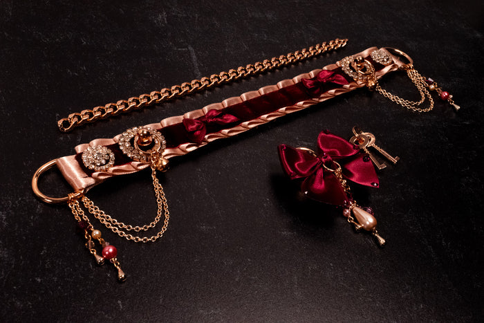 Rose Gold & Burgundy Velvet Luxury Locking Martingale Collar