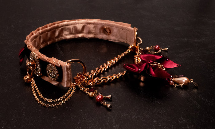 Rose Gold & Burgundy Velvet Luxury Locking Martingale Collar