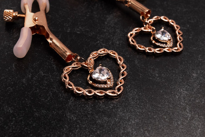 Rose Gold Chained Heart Clip Nipple Clamps