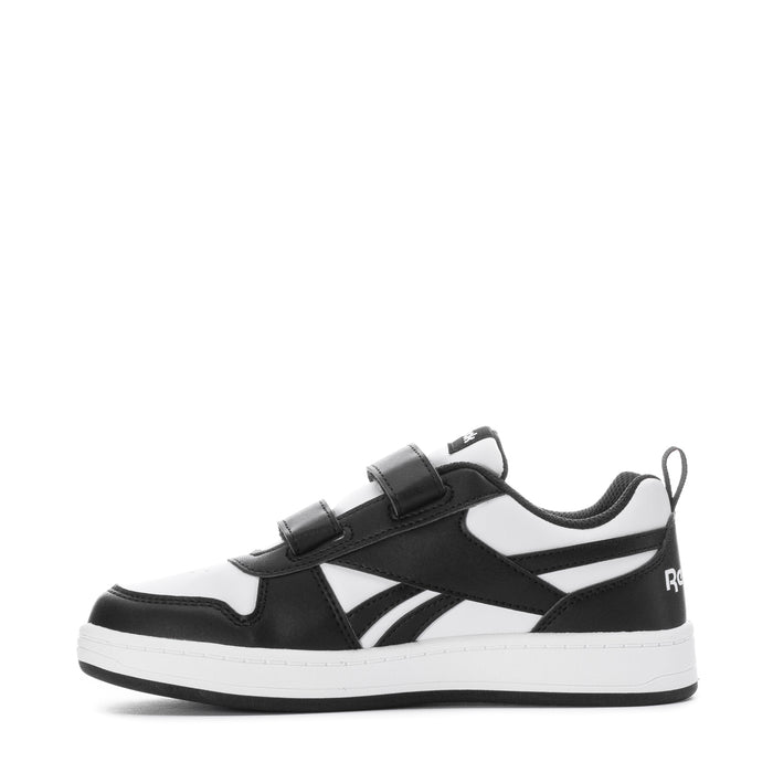 Kids Reebok sneakers with two hook-and-loop straps, black/white, low profile