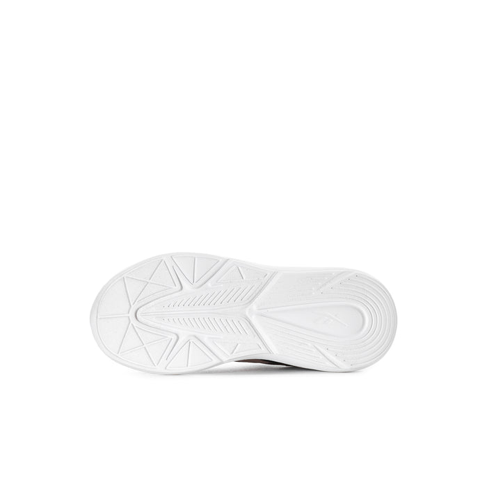 Kids black running shoe outsole with white tread pattern
