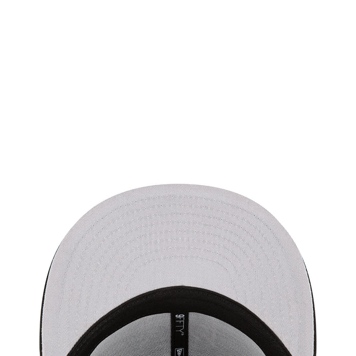 Light gray baseball cap crown close-up with black interior band