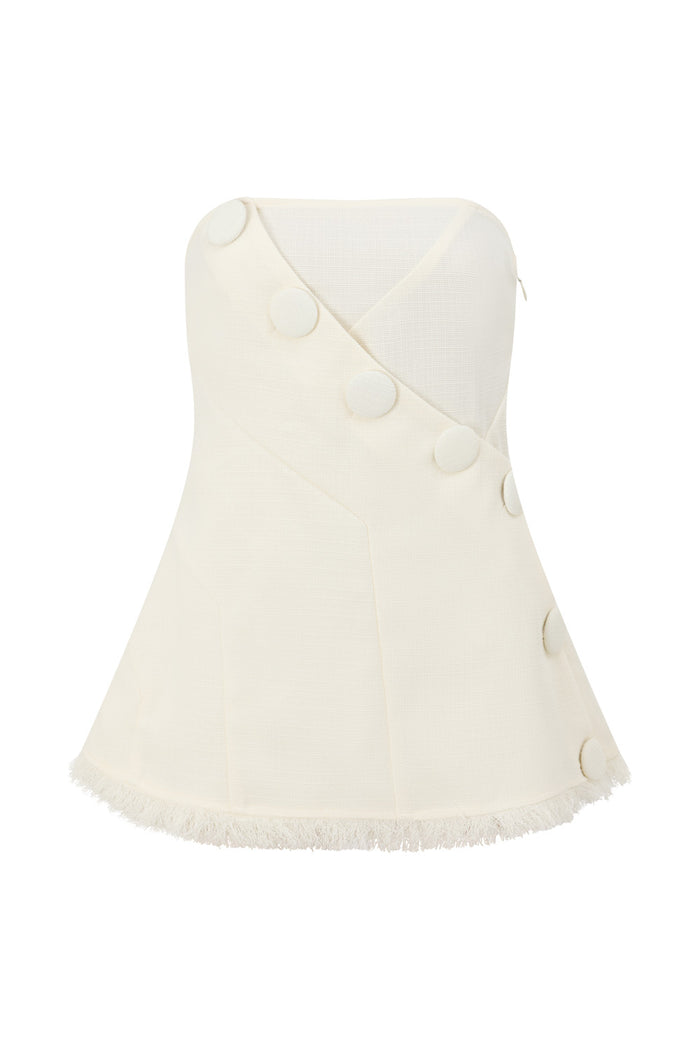 White Structured Strapless Button Salma Top