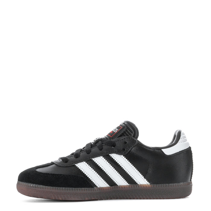 Kids' Samba Classic sneakers, black leather upper with white adidas-style stripes